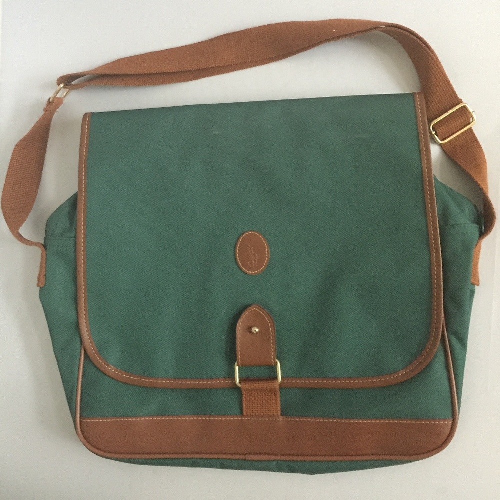VTG Ralph Lauren Polo Green Messenger Travel Bag